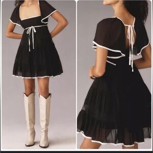 Maeve anthropology Black Flutter Sleeve Dress with Bow